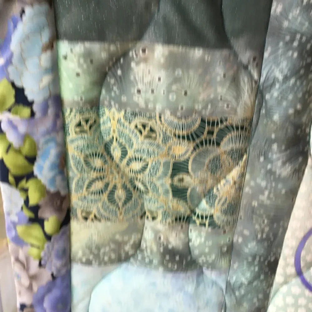 NWT Hand Crafted Quilt in Oriental Prints of Blues and Aquas With Cranes